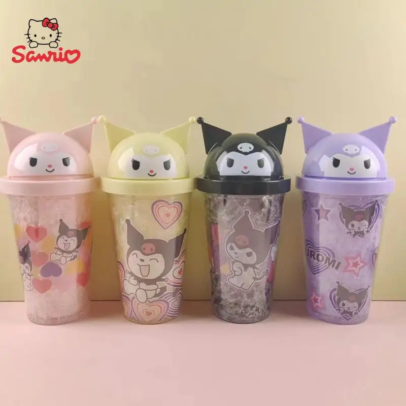 

Anime 450Ml Sanrio Kuromi Double-Layer Plastic Straw Cup Kawaii Cartoon Summer Creative Portable Ice Water Mug Birthday Gifts