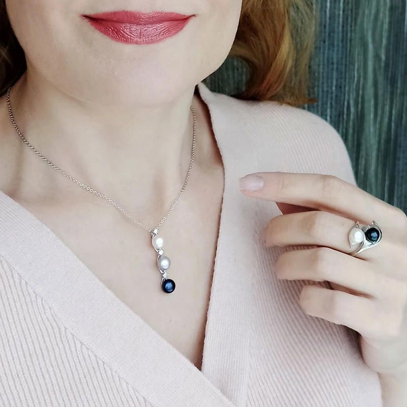 Pendant Necklace Genuine Freshwater Natural Black Pearl Woman 925 Silver Pearl Necklace Wedding Anniversary Gift