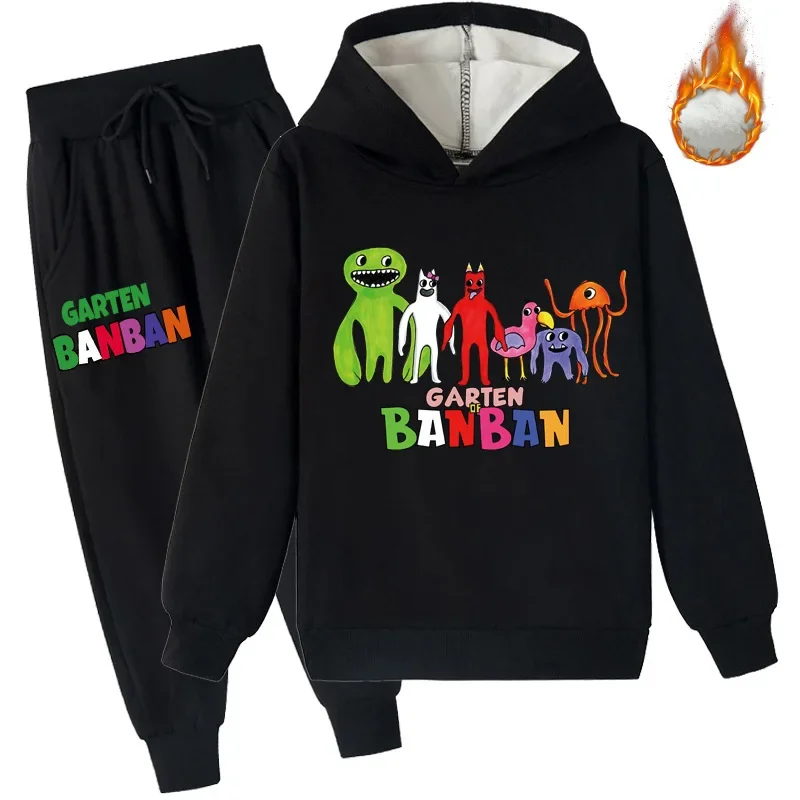 

Garten of Banban Garten of Banban Velvet Hoodie Sweatshirt + Velvet Trousers Set for Boys and Girls, Two-piece Trendy Set