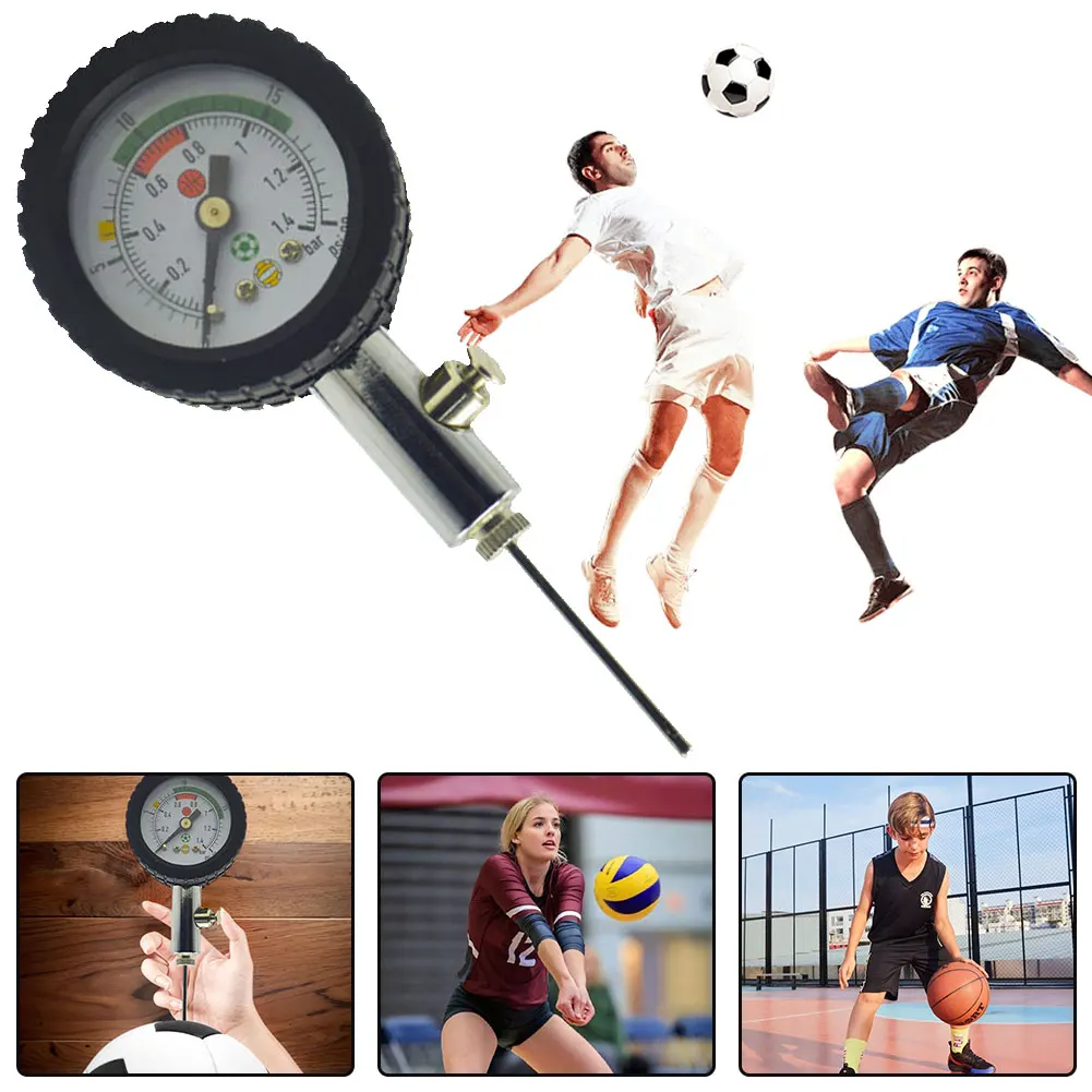 Portable Ball Pressure Gauge with Inflation Needles & Air Valve Stainless Steel Barometer Tool for Basketball Soccer