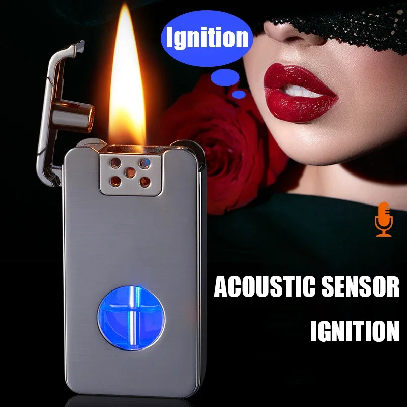 

Креативная керосиновая зажигалка с голосовой активацией, электрическое зажигание с электрической дугой, голубая, визуальная керосиновая корзина с зарядкой Type-C