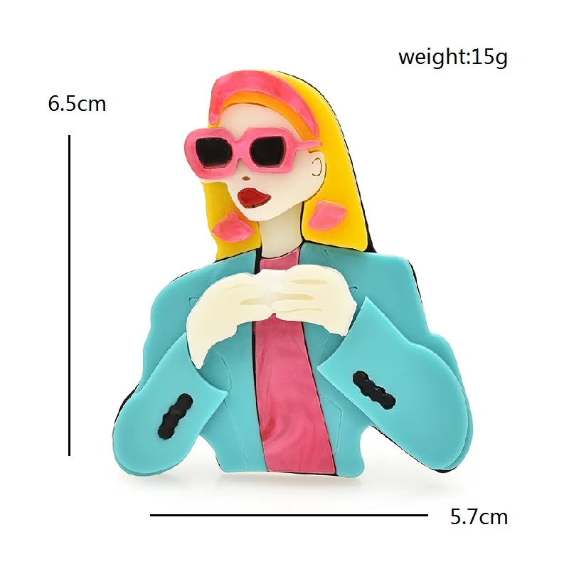 Wuli&baby Acrylic Wear Suits Glasses Lady Brooches For Women