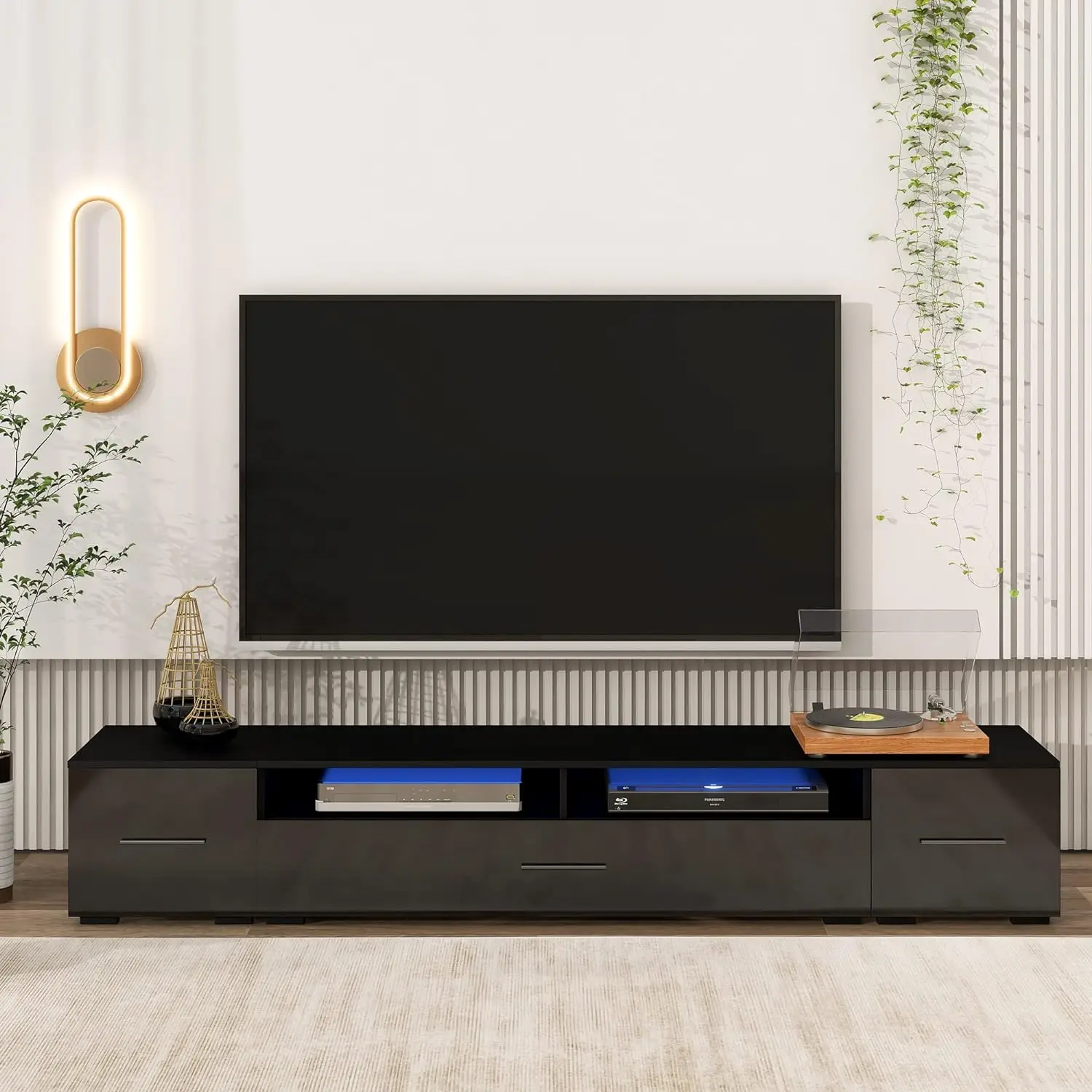 

TV Stand, Modern 83 Inch TV Console with Large Storage Space for TVs up to 90+'', High Gloss Entertainment Center for Livin
