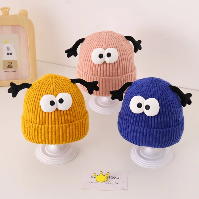 

Autumn Winter Cute Children Hat Big Eyes Funny Children'S Warm Knitted Hat Infant Cap Korean Boy Girl Earflap Beanie Caps Bonnet