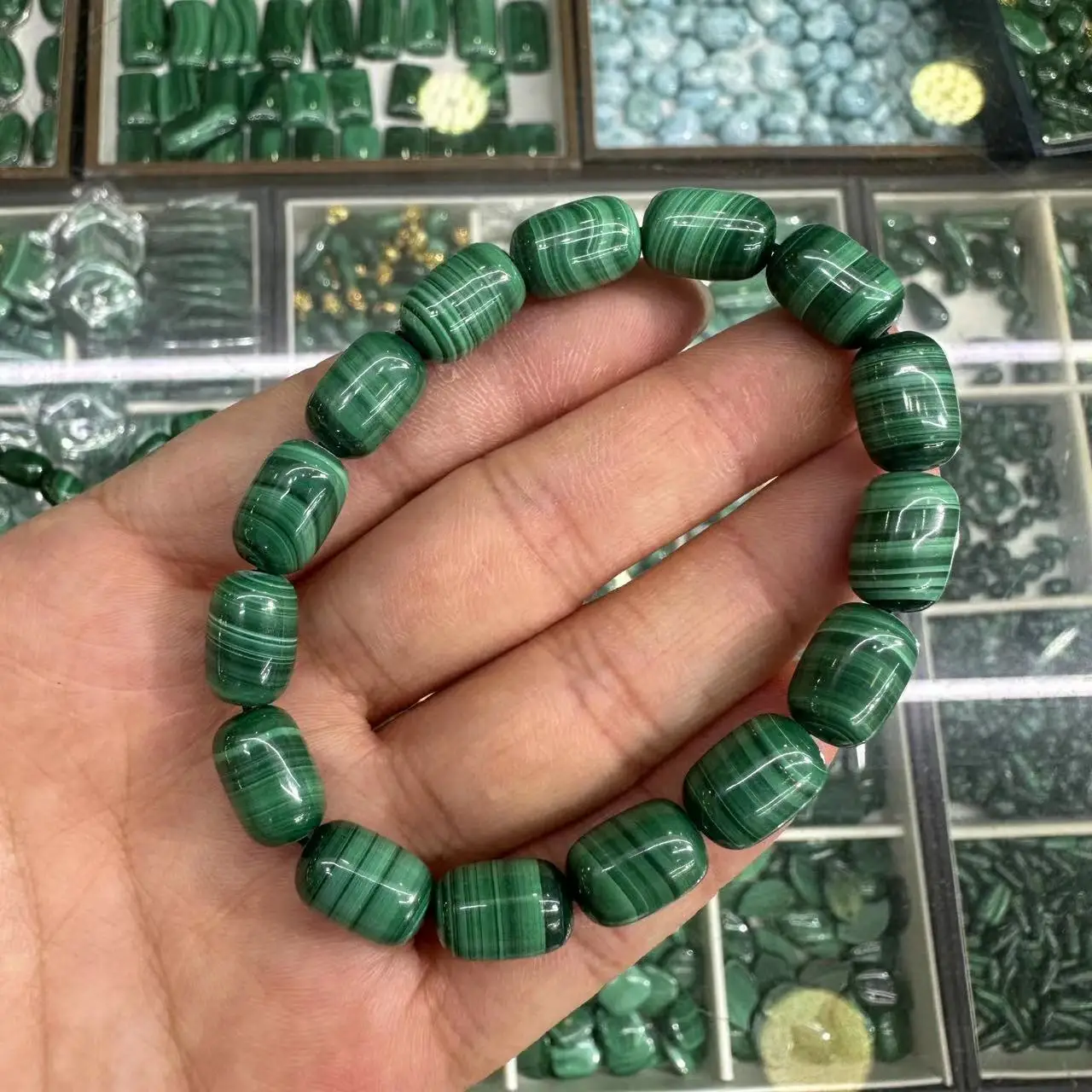 

AAA Genuine Natural Green Malachite Chrysocolla Bracelet 8*12mm Women Men Healing Stone Stretch Rectangle Beads Crystal AAAAA