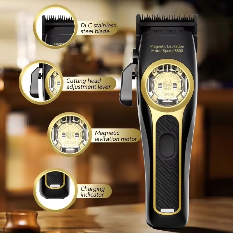 Máquina de cortar cabelo profissional Kemei KM-2373 com motor de levitação magnética, 8800 rpm e base de carregamento._voghion.com