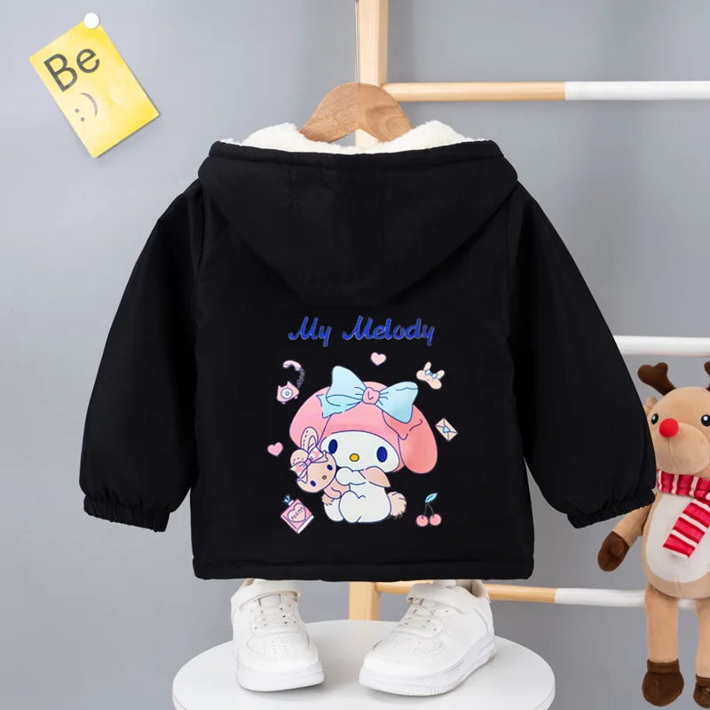 

Детская хлопковая куртка Sanrio My Melody, мультяшное зимнее утепленное уличное пальто с капюшоном, милое теплое пальто с принтом, Аниме подарок для девочки
