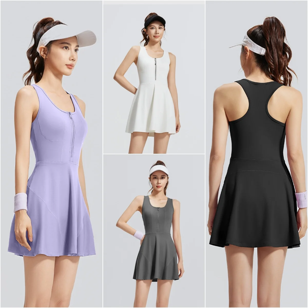 Women One Piece Dress Half Zipper Tennis Skirt Running Fitness Frock Women Casual Workout Badminton Dress Sports Skorts