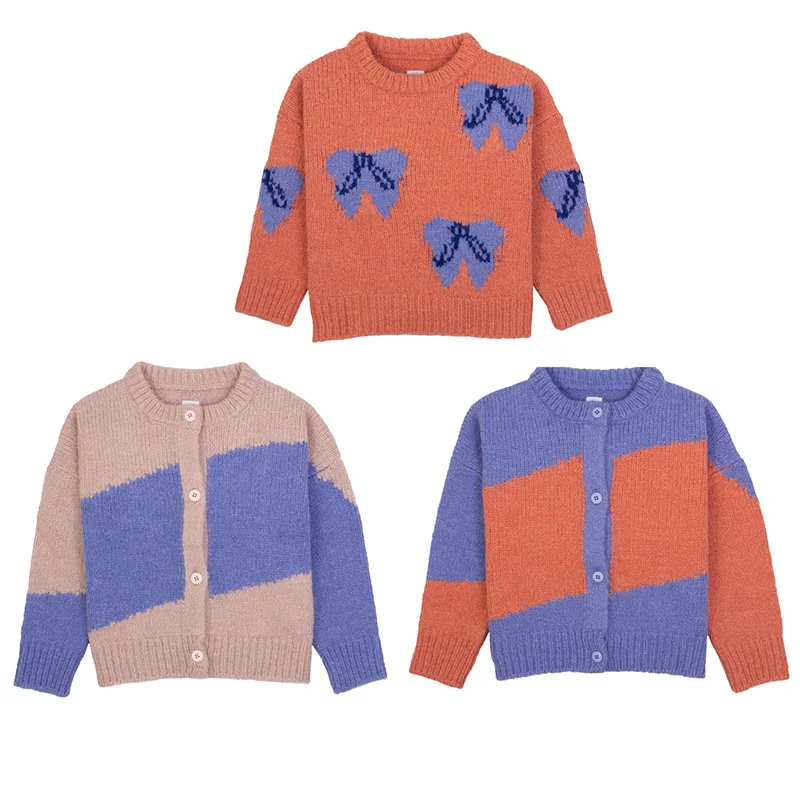 

EnkeliBB 2023 AW Kids Girl Fashion Knit Sweaters Wyn 2023 AW New Arrivals Bow Tie Pattern Knit Jacket For Girls