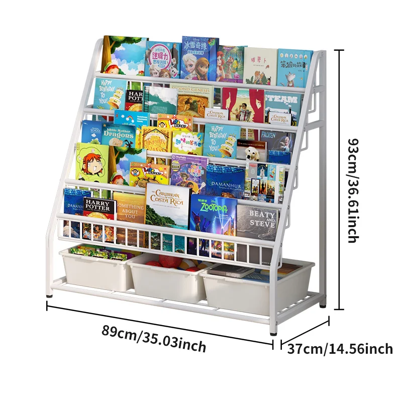 Children's bookshelf storage rack, floor standing household mobile toy storage rack with drawers