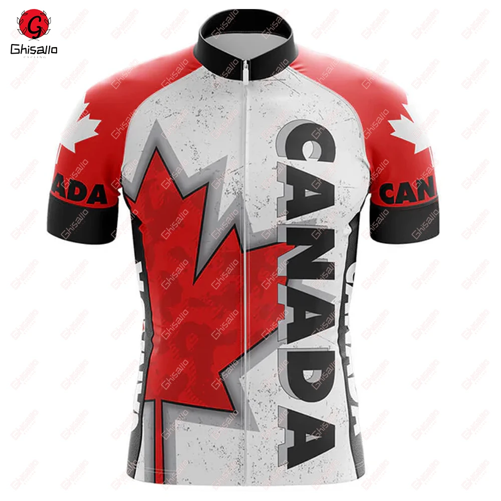 Canada Cycling Jersey for Men, Breathable Short Sleeve, Bib Shorts, Durable 20D Gel Pad, Mountain Bicycle Clothing, New, V1 3