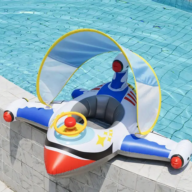 Baby Pool Float Baby Swimming Pool Floats Airplane Shape Inflatable Raft with Sun Protection Canopy Water Toys for Kids Ages 1-6 3