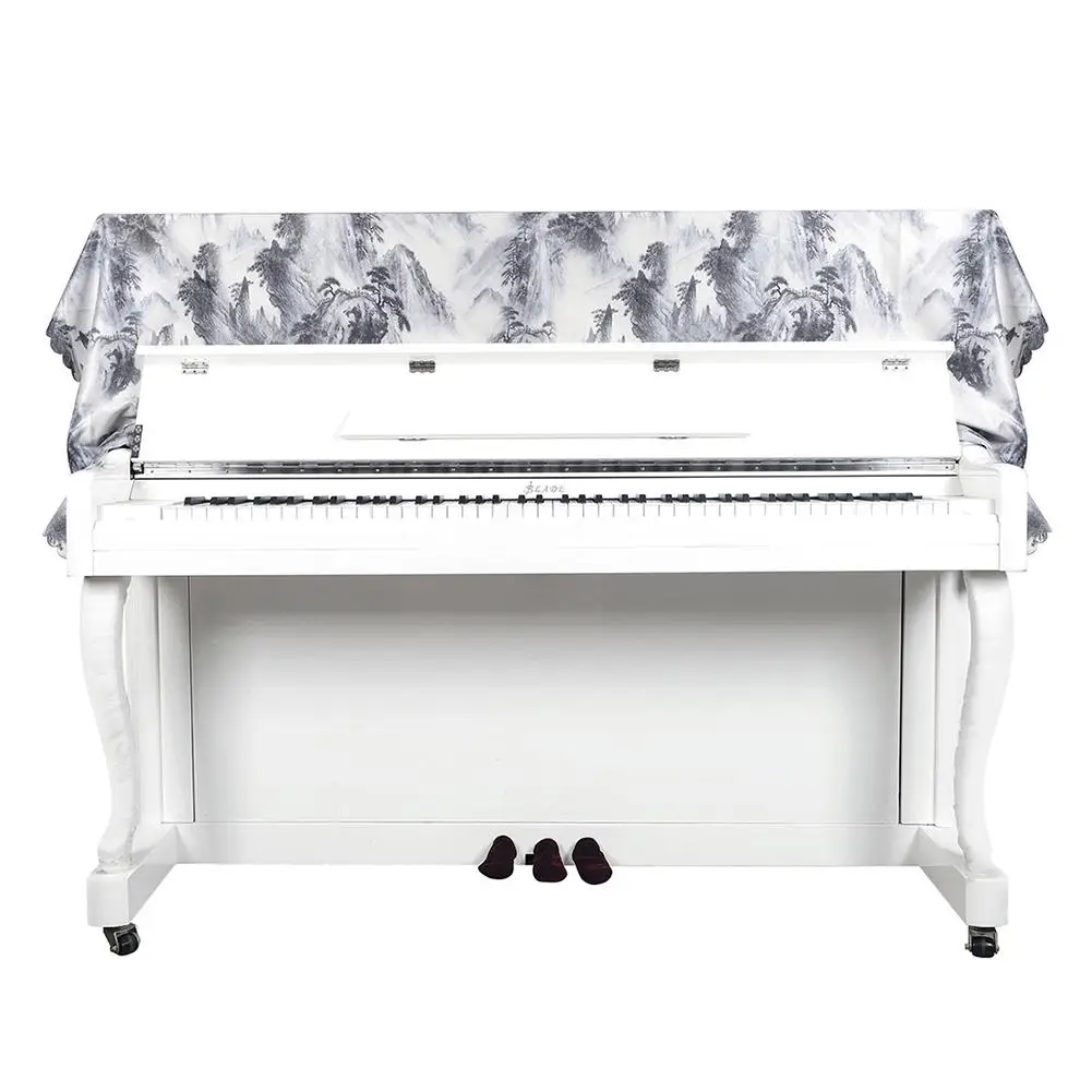 

88-key Piano Cover Ink Landscape Map Print Half-covered Simple Dust-proof Upright Piano Cover Cloth Protector