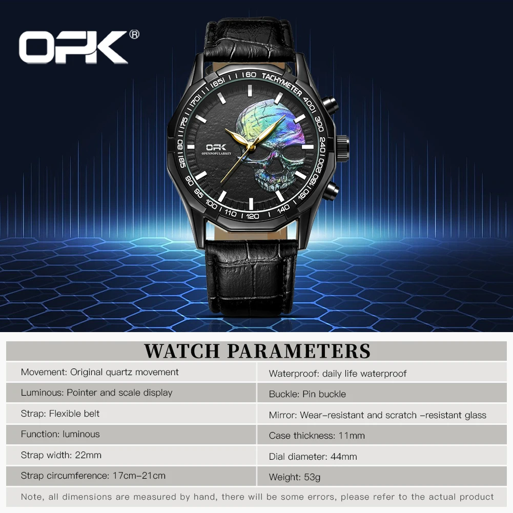 OPK brand three-pin skull relief literal men's quartz watch 8140 5
