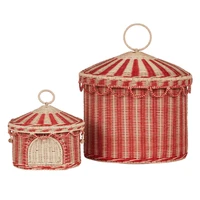 Nordic Wind Rattan Children's Toy Basket with Cover Living Room Debris Storage Basket Living Room Bedroom Dirty Basket 1