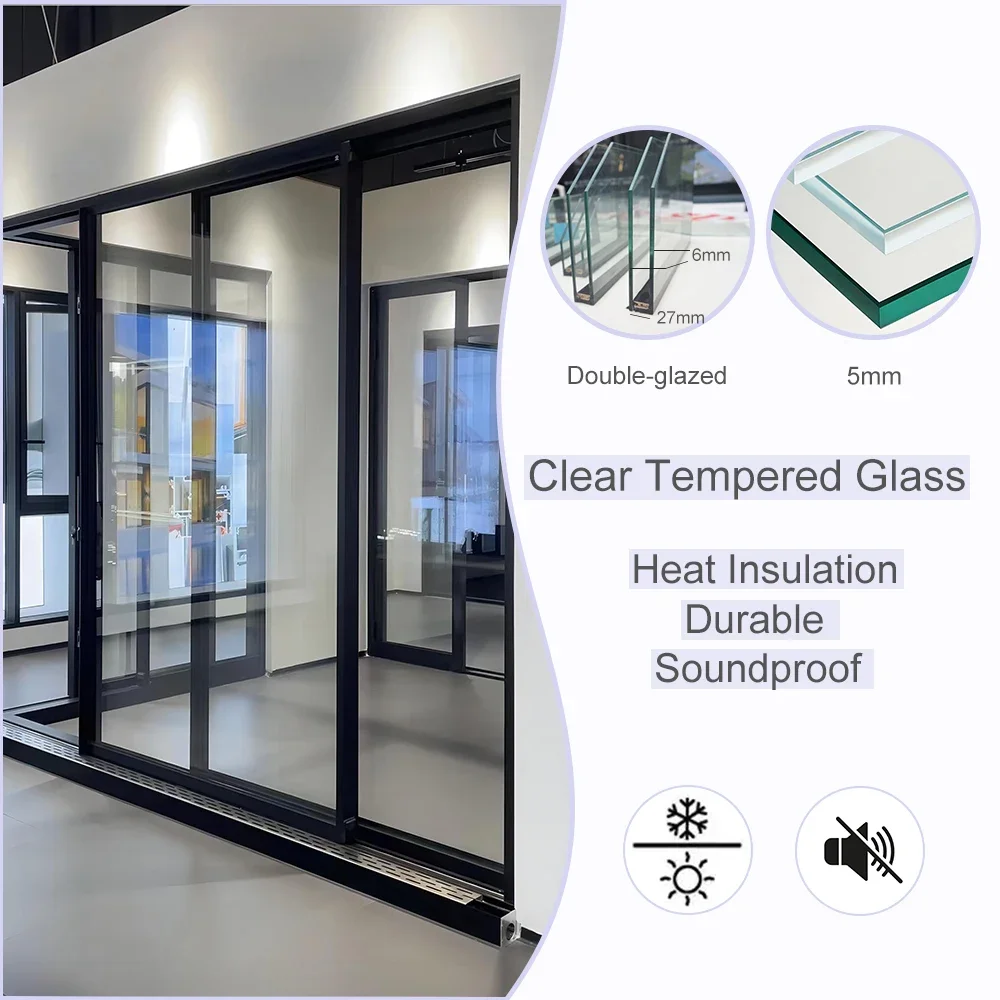 Sixinalu Sliding Door Panel Front Patio Doors With Shutter Aluminum Double Glass Exterior Interior Garden Home Decor