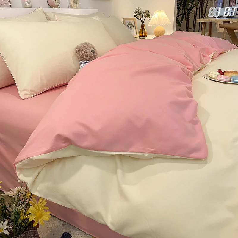 Cream Style Pink Yellow Bedding Set Twin Full Queen King Size Bed Linen Girls Adults 180x220cm Bed Flat Sheet Pillowcase Kawaii 2