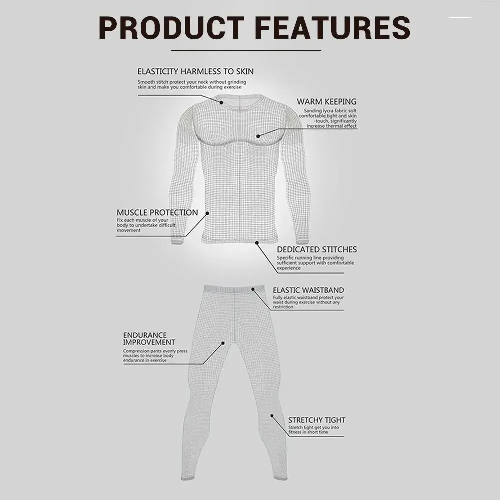 Men's Fleece Lined Thermal Underwear Set Motorcycle Skiing Base Layer Winter Warm Long Johns Shirts & Tops Bottom Suit