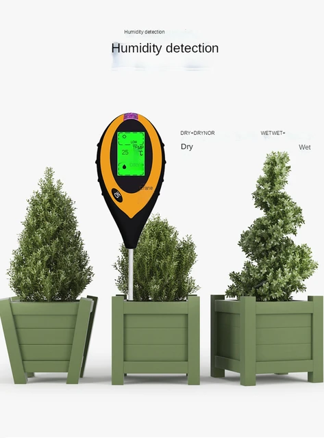 Humidimètre du sol 4 en 1, température numérique des plantes/humidité du  sol/PH-mètre/intensité de la lumière du soleil/humidité de l'environnement  Affichage LCD rétroéclairé pour le jardinage, l'ag 