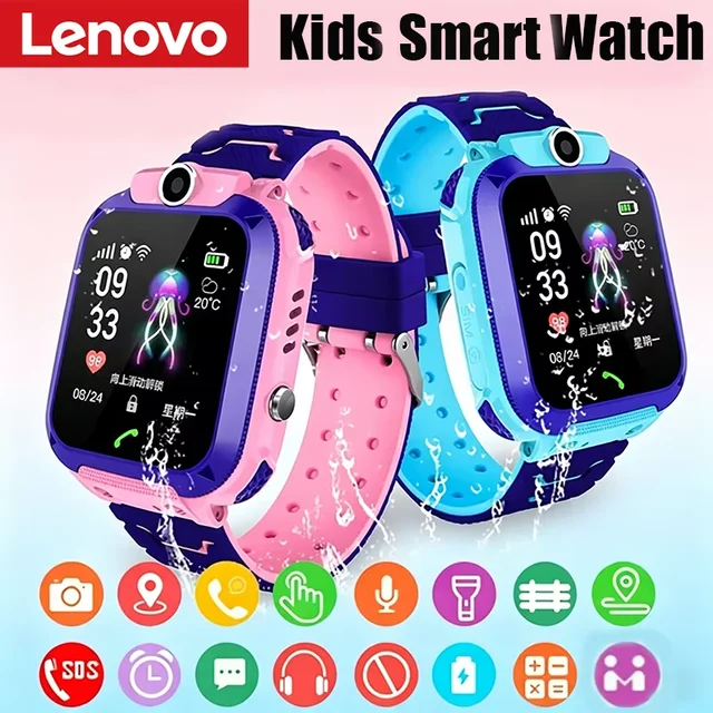 Nouvelle montre connectée Lenovo pour enfants avec fonction SOS, anti-perte, localisation GPS, caméra, fonction d'appel par carte SIM, étanche, compatible Android et iOS 1
