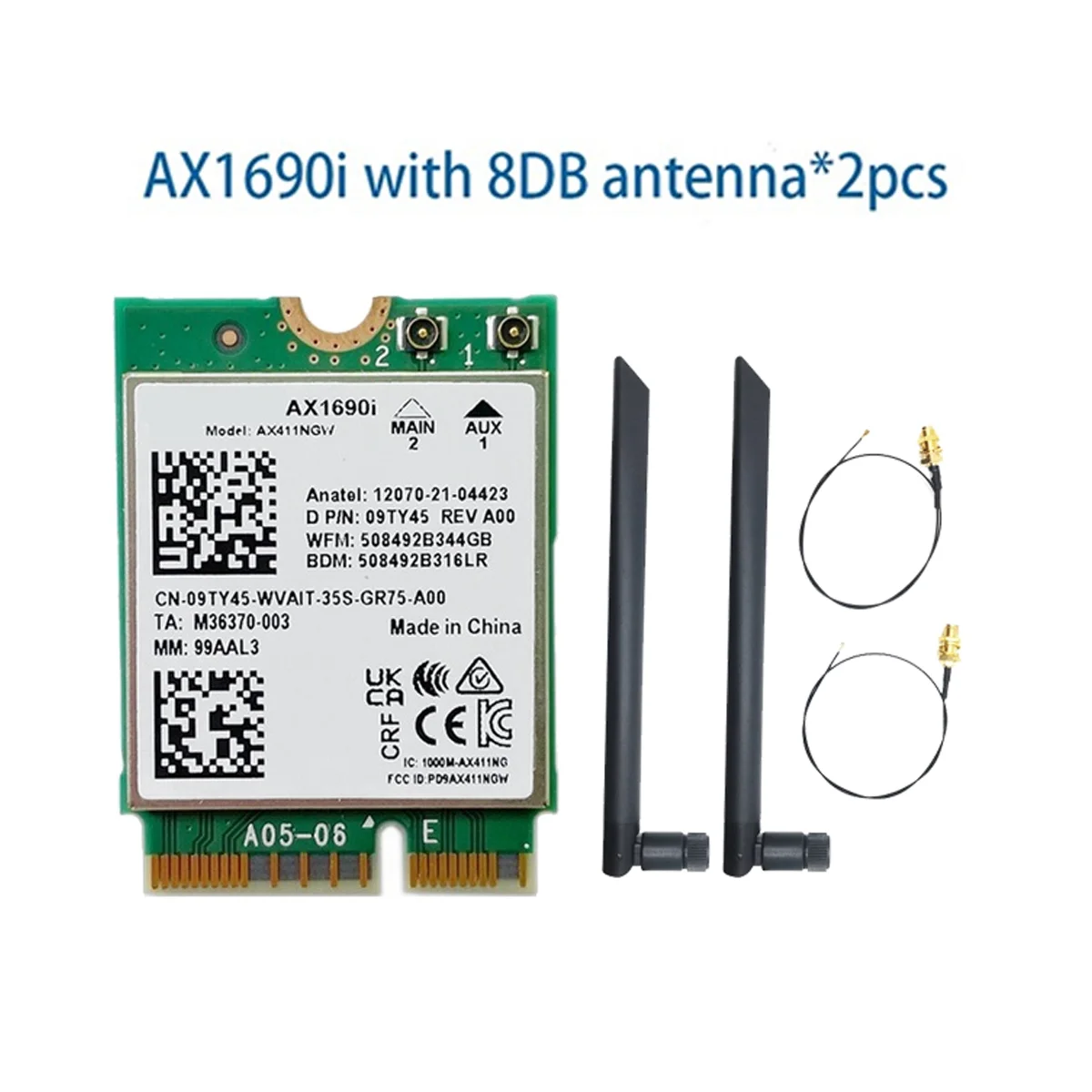 

Карта Wi-Fi AX1690I + антенна 2x8 дБ, AX411 Wi-Fi 6E, скорость 2,4 Гбит/с, 802.11Ax 2,4/5/6 ГГц, Bluetooth, 5.3, беспроводной модуль