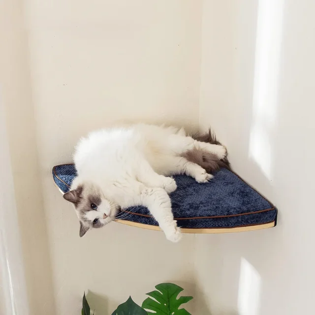Wall Mounted Cat Tree Wooden Shelves Scratching Posts Climbing Cat tower Hammock With Solid Floating Perches Steps and Ladder 3