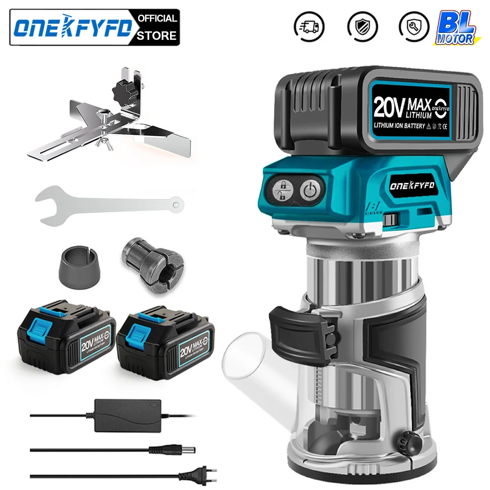 Brushless 5 Velocità Trimmer Elettrico Base In Lega Di Alluminio Router Di Legno Cordless Incisione Per La Lavorazione Del Legno Stozzatura Per Batter