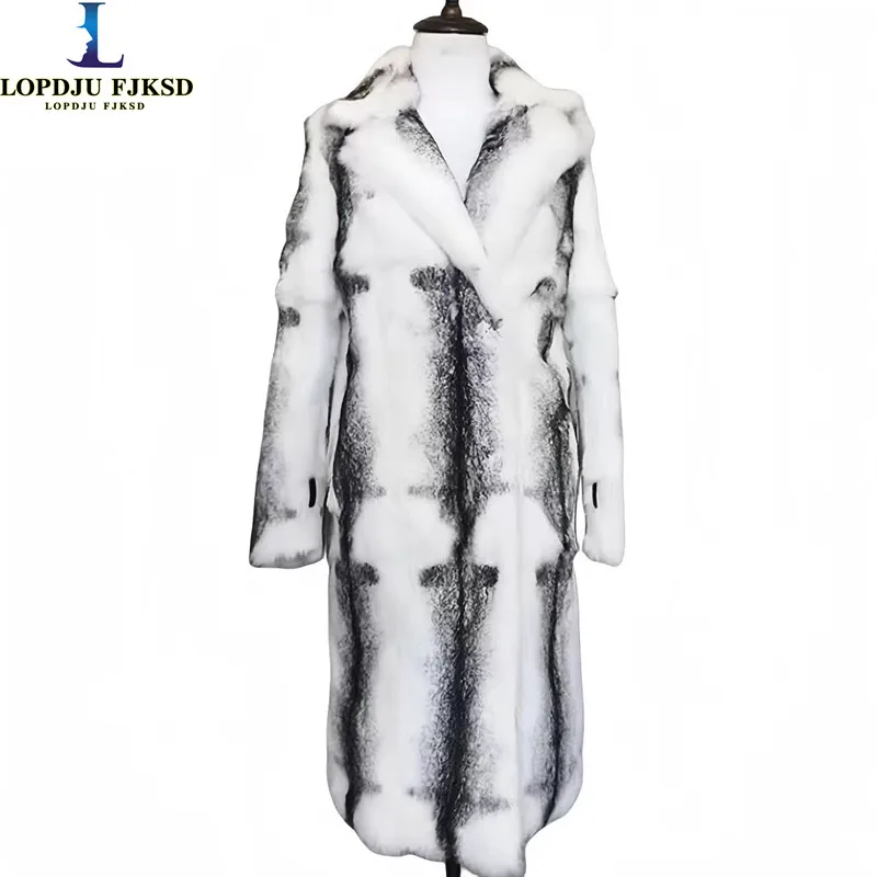 Real Rabbit Fur Coat for Women, Leopard Thick Warm Overcoat, Loose Long Jacket, Female Clothing, High Quality, New, Winter, 2023 rex rabbit fur coat for women loose long overcoat thick warm female clothing new fashion winter zipper jacket high quality