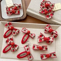 New Red Sweet Cloth Embroidered Strawberry Bow Kids Hairpins Korean Versatile Girl Headwear Hair Rope Kids Headwear Accessories 1