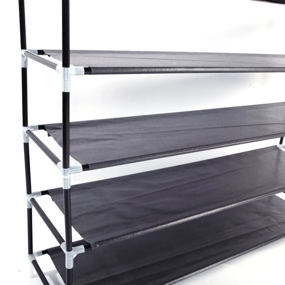 Simple Assembly 5 Tiers Non-woven Fabric Shoe Rack with Handle Black RT 4