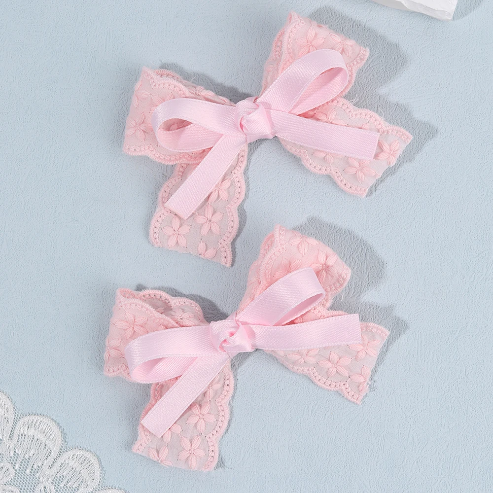 2Pcs/Set Girls Cute Solid Flower Hair Clips White Floral Embroidery Bow Barrette For Children Baby Sweet Headwear Accessories