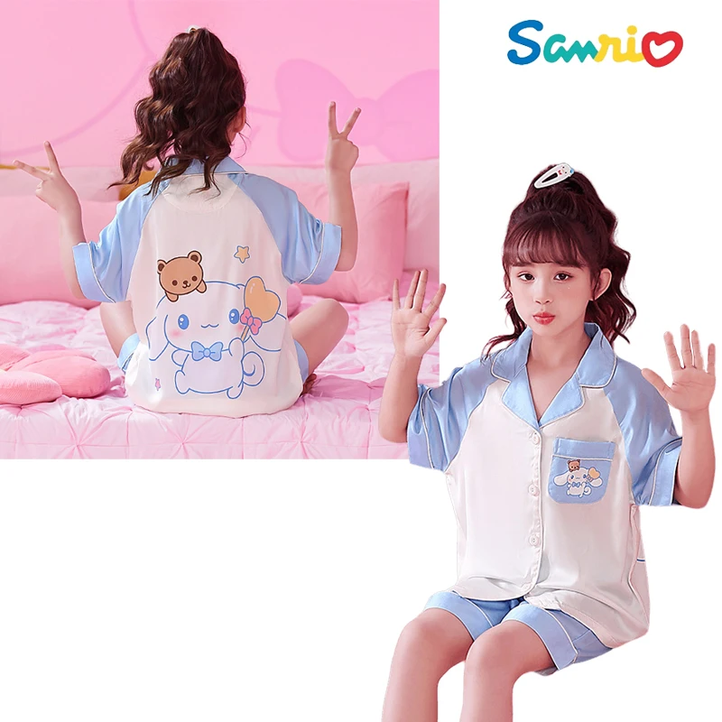 

Sanrios Hellokittys Cinnamoroll My Melody Kuromi детский пижамный комплект из вискозы Кондиционер одежда принцессы для девочек домашняя одежда