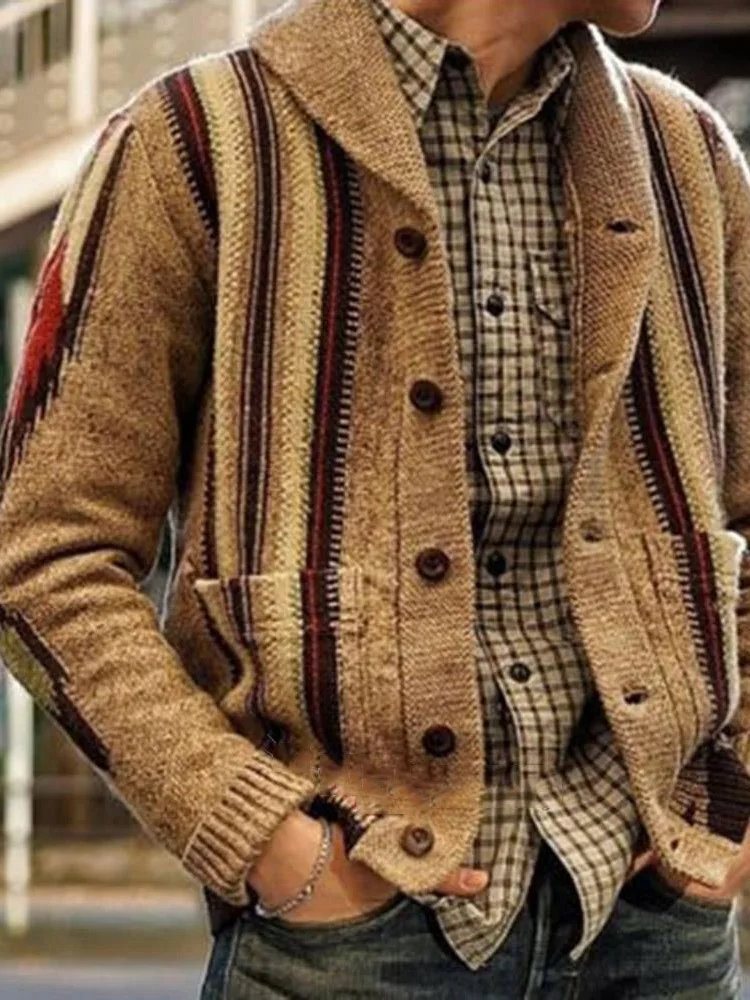 Cárdigan informal para hombre, Chaqueta de punto a la moda, con solapa,  ropa de calle, suéter con cremallera, Tops de otoño e invierno