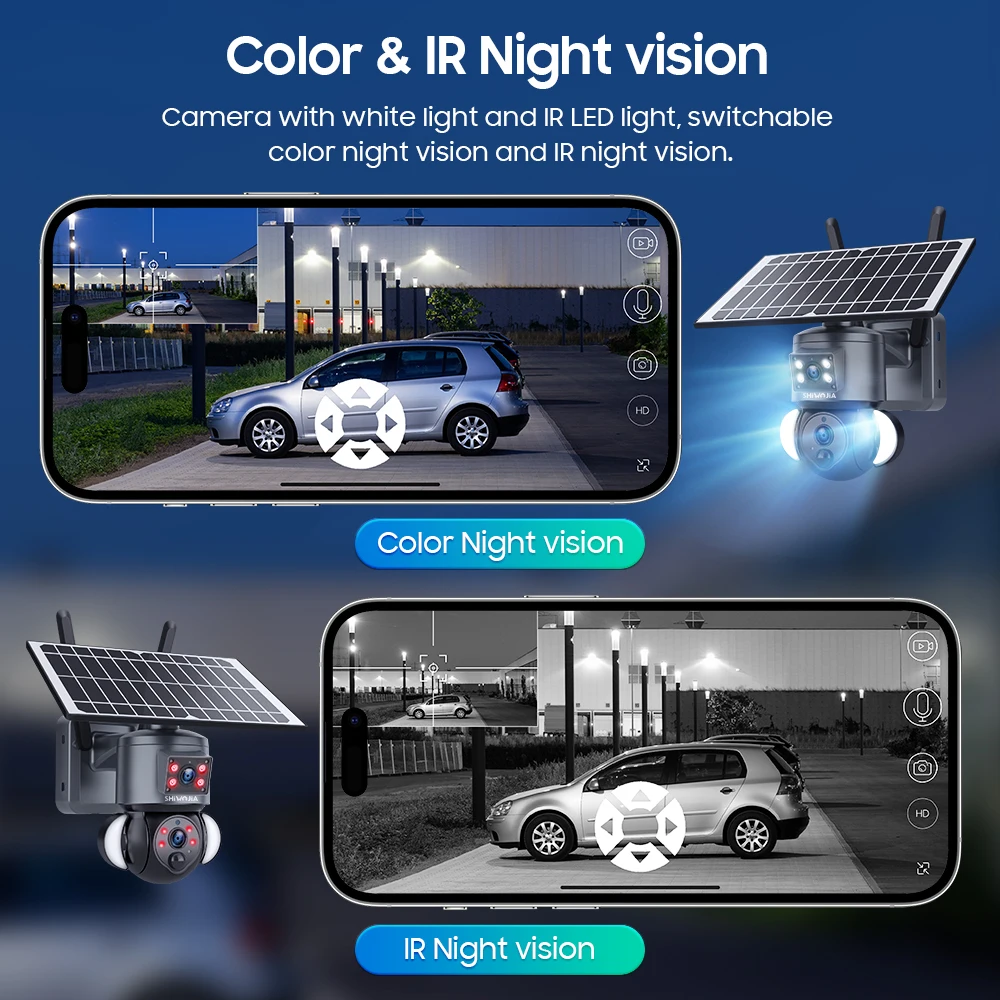 SHIWOJIA 4K 8MP Solar Camera 4G SIM /WIFI Security Outdoor Dual Lens Recording Humanoid Tracking Color Night Vision PTZ Cam