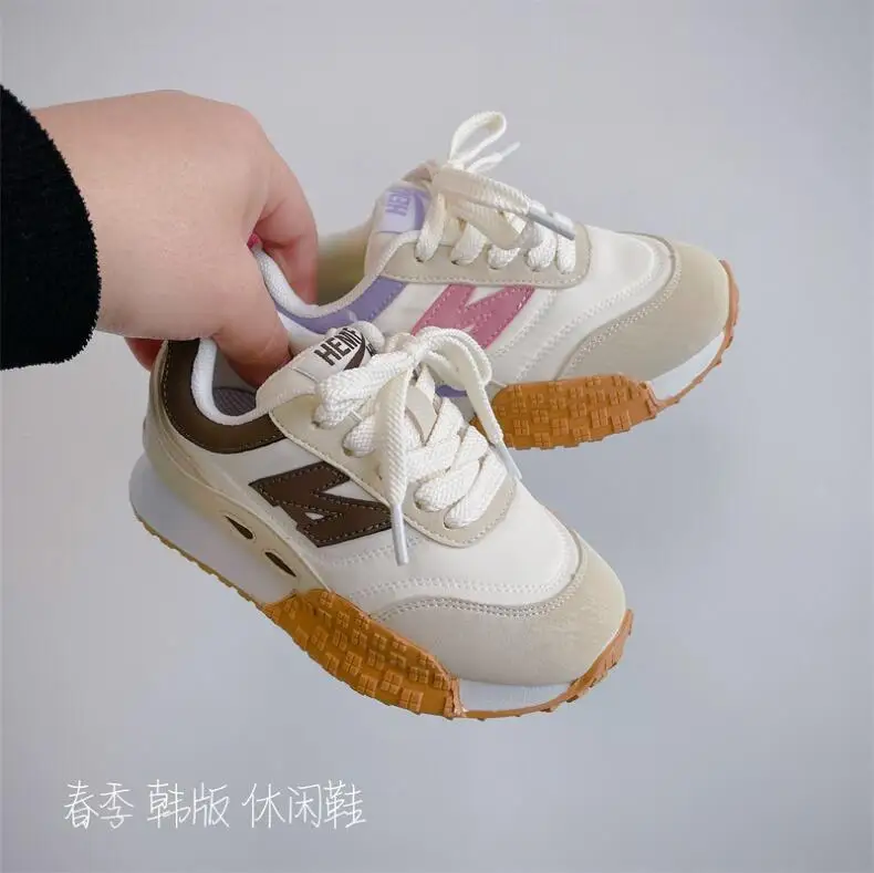 New Children's Shoes 2023 Spring Boys' Soft Sole Comfortable Sports Casual Shoes Fashion Girls' Daddy Shoes Rice Brown Rice Purp