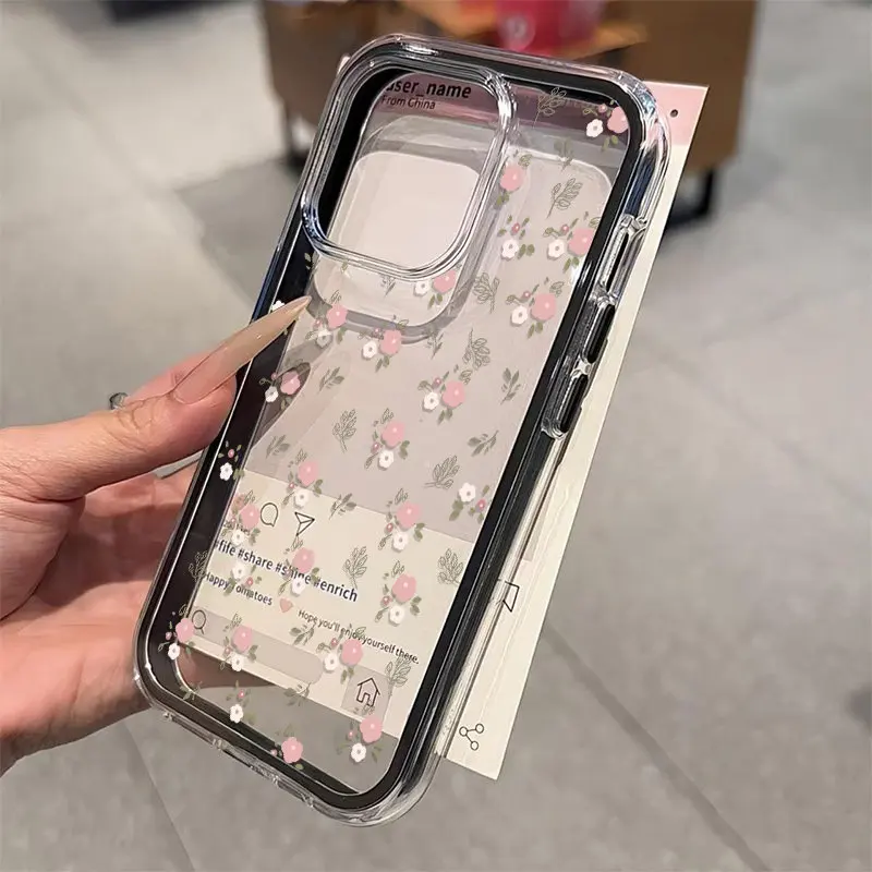 Green Leaves and Pink Flower 2-in-1 Clear Phone Case Cover