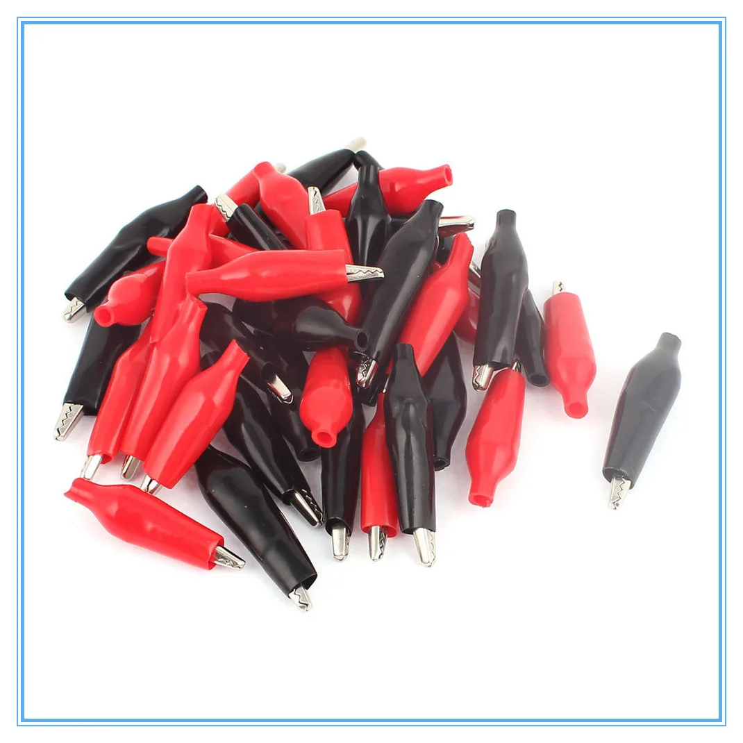 Alligator Clips 20 Pcs Crocodile Type 28MM Black Red Blue Yellow Soft Plastic Coated Testing Probe Mini