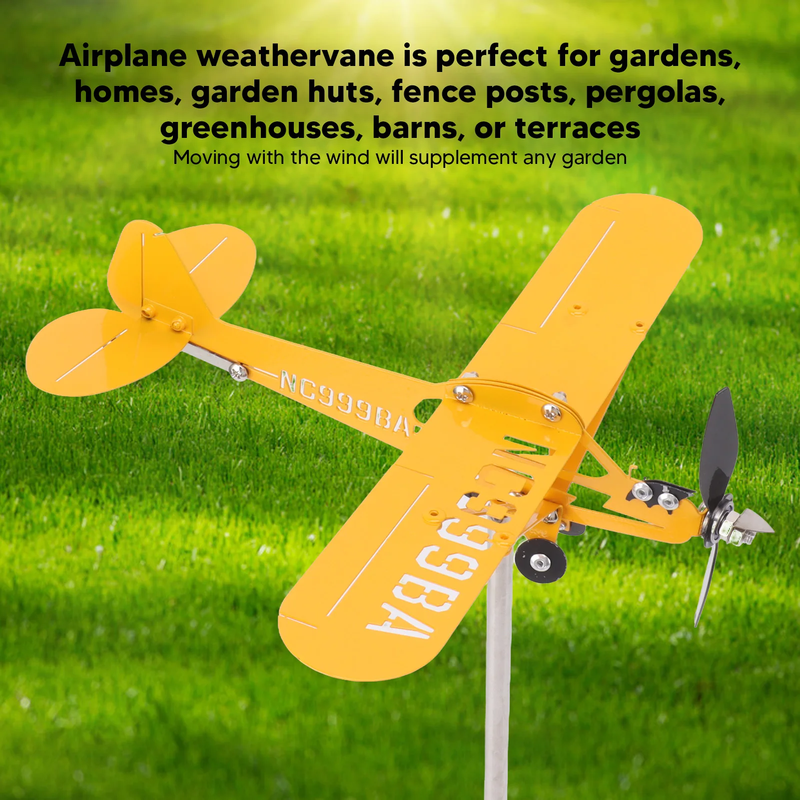 Piper J3 Cub Airplane 3D Metal Weathervane Outdoor Roof Wind Direction Indicator Garden Decor
