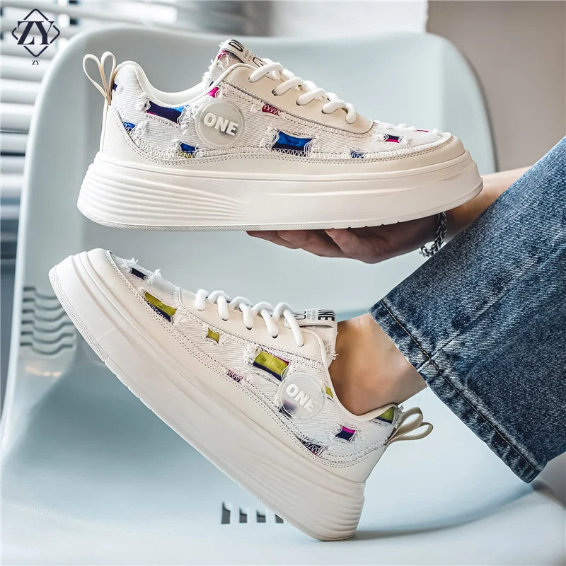 

Туфли мужские из денима, модная повседневная спортивная обувь на платформе, с ракушным носком, дышащие