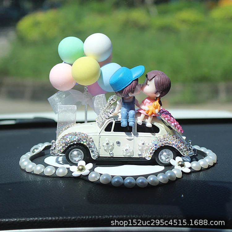 Fashion Car Decoration Funny Kawaii Couples Cartoon Diamond Wedding Car Auto Interior Women Pink