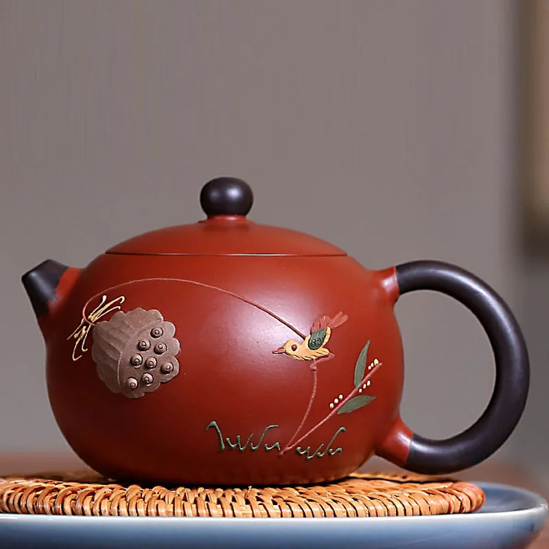 Chinese Style Double Color Xishi Teapot, Purple Clay Raw ore Dahongpao, Kung Fu Household, Pure Handmade, 200ML, Tea Pots, 1Pc