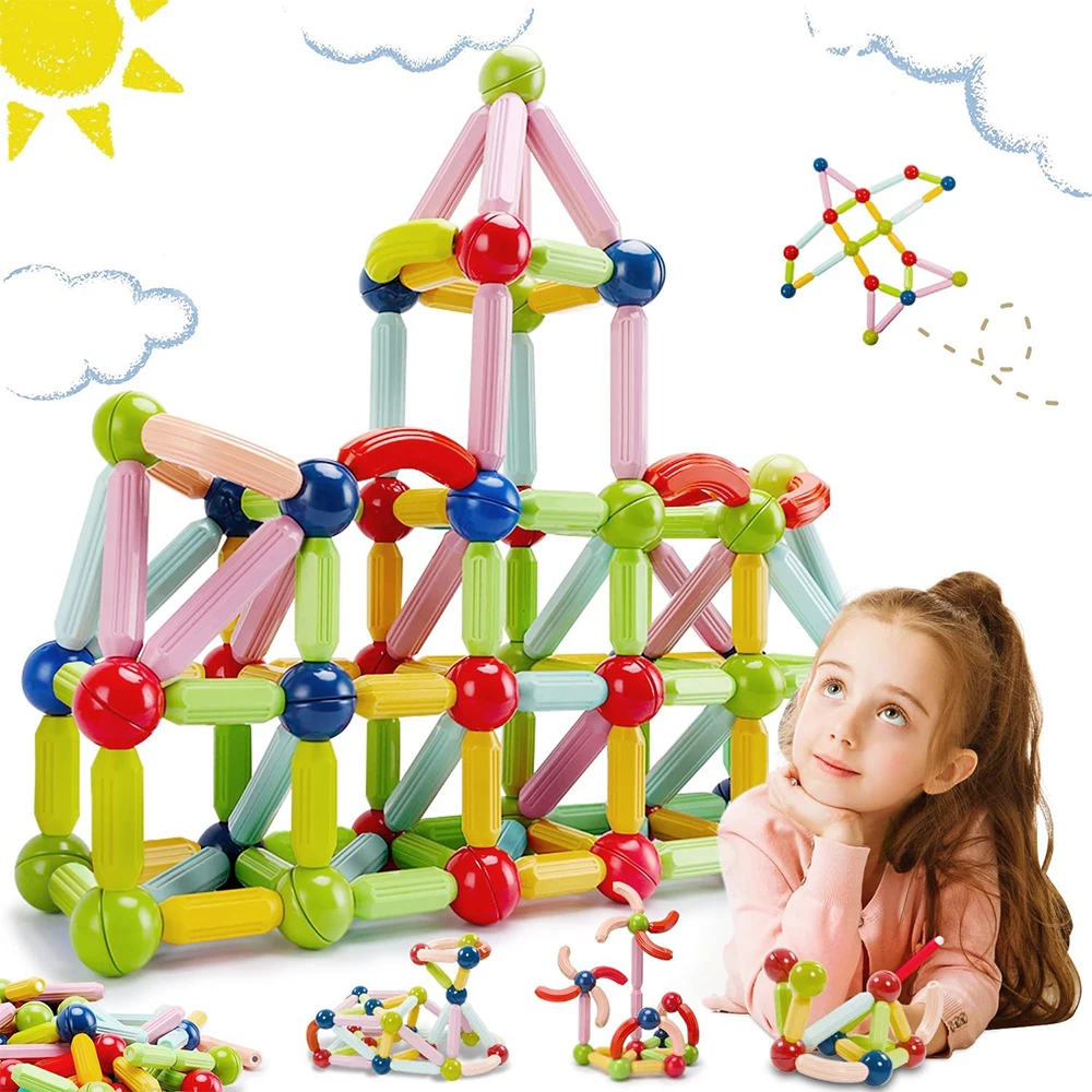 

Magnetic Building Blocks Toy Children Diy Magnet Sticks Balls Construction Set Games Montessori Educational Toys For Kids Gifts