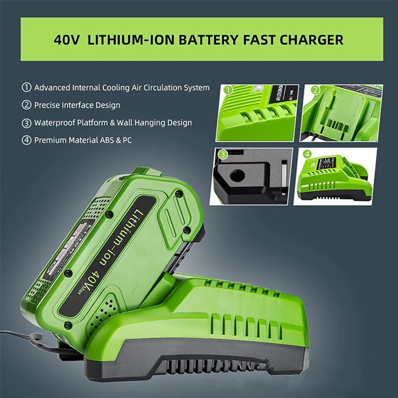 G-Max Caricabatteria Al Litio 40V 29482 Per Batteria Agli Ioni Di Litio Greenworks 40V 29472 St40B410 Ba40L210 Stba40B210 29462 20262 29282