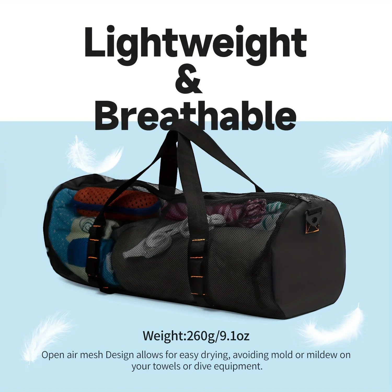 Large Capacity Mesh Duffel Bag, Breathable Swimming Gym Bag,Beach