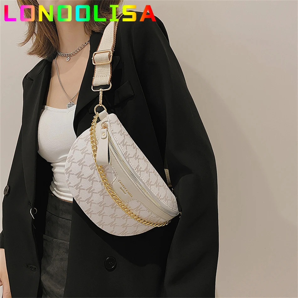 BEMYLV Leather Chain Belt Bag for Women Mini White Crossbody Waist Purse  Fanny Pack Fashion Evening Clutch Detachable