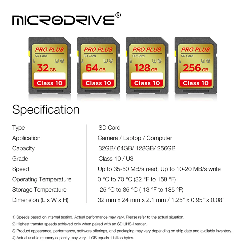 Extreme PRO 표준 SD 카드 16GB 32GB 64GB 128GB 256GB SDHC/XC C10 U3 카메라용 일반 크기 플래시 SD 메모리 카드