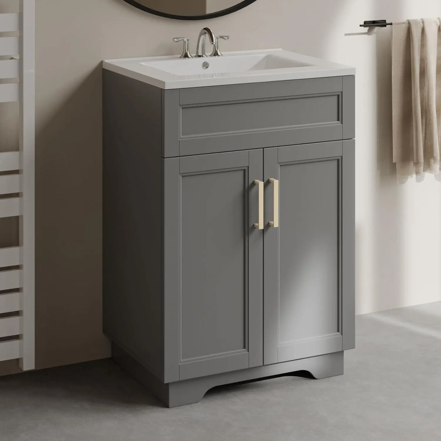 Bathroom Vanity Set Combo 24" Sink Cabinet Mirror Storage Durable Ceramic Vessel Chorme Smooth Surface High-definition Imaging 3