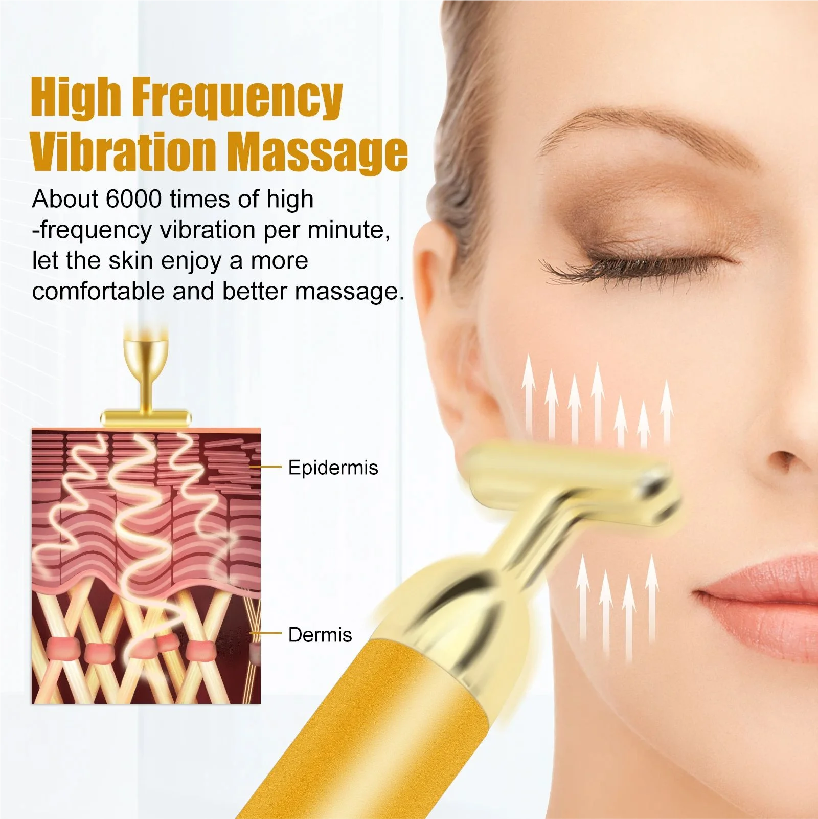 Energy 24K Gold T Beauty Bar Facial Roller Massager T-Shape Lips Tattoo Fog Eyebrow and Lip Pulse Firming Face Massage Lift Tool