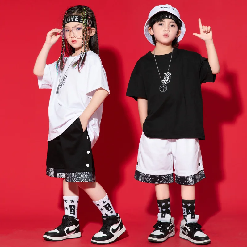 

Boys Street Dance T Shirt Girls Loose Shorts Hip Hop Summer Clothes Sets Kids Jazz Tee Outfits Child Costume Streetwear