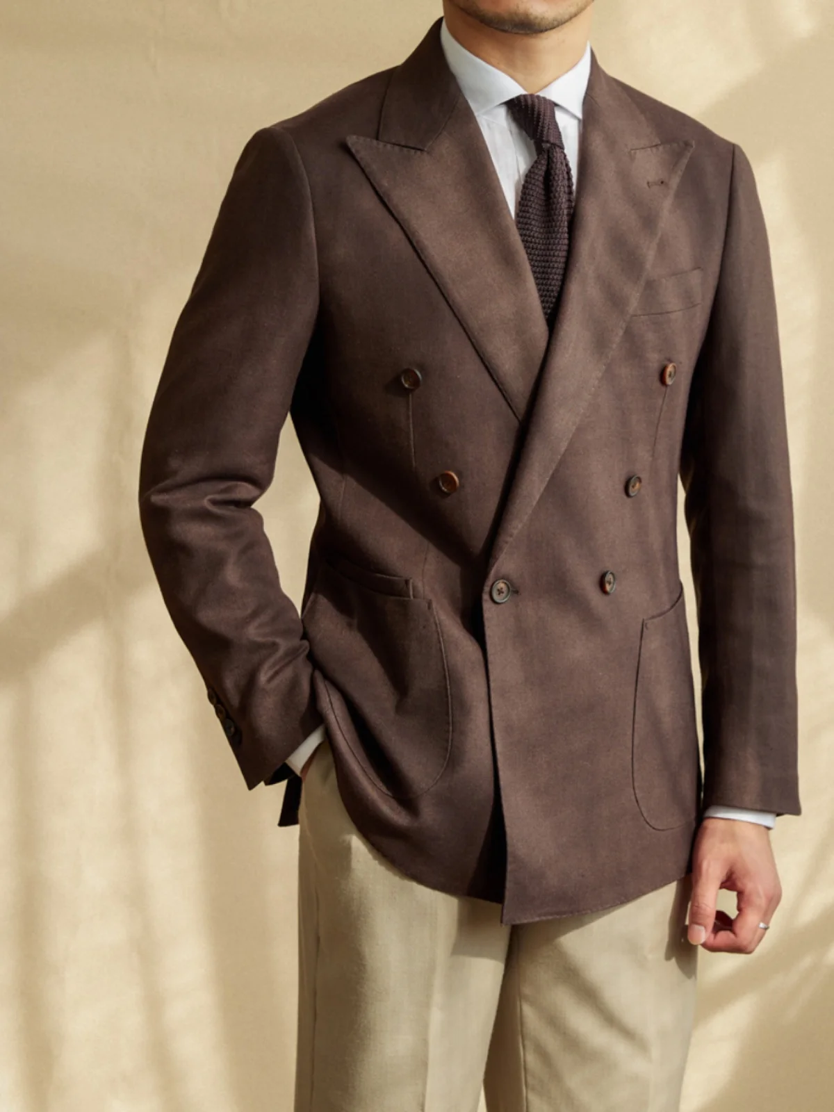 Gentry Men's Linen Blended Casual Double-breasted Suit Retro Commuter Slim-fit Six-button One-suit 2